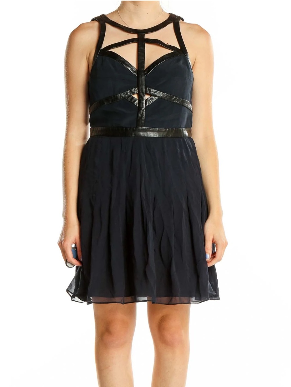 Rebecca Taylor Silk and Leather Strappy Cutout Mini Dress